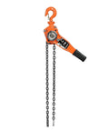 Heavy Duty 3 Ton Lever Hoist Pulley Chain Block For Serious Lifting Jobs Comes With 3M Chain And Sweet Ratchet Gear In Bright Orange Color, showing hooks and chains.
