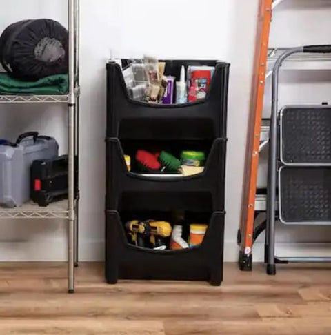 These Badass 16 Gallon Stackable Storage Bins Are a Kickass Way to Organize Your Garage with Extra Large Handles for Easy Lifting and a Sleek Black Finish Perfect for Tools Toys and More Nestable Plastic Design in a Pack of 3