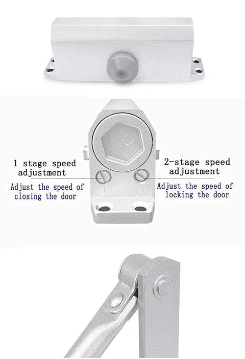 Hydraulic Door Closer With Soft Close And Adjustable Arm For Home And Commercial Doors, aluminum alloy, speed adjustment details