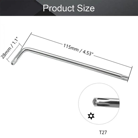 Long T27 Tamper Proof Torx Star Bit Wrench L Shaped Pro Grade Heavy Duty Bit Driver For Fasteners Nickel Plated 45 Steel Finish Corrosion Resistant Chamfered Ends For Smooth Insertion, 115mm size