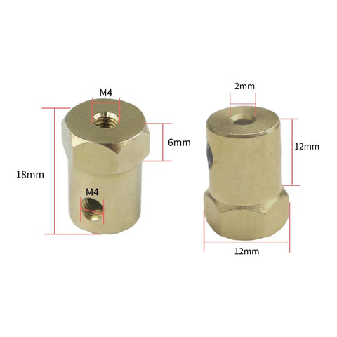 2 Pack 7mm Motor Flexible Coupling Connector Brass Hex Shaft Adapter For Cars And RC Models, 18mm Height, product dimensions visible