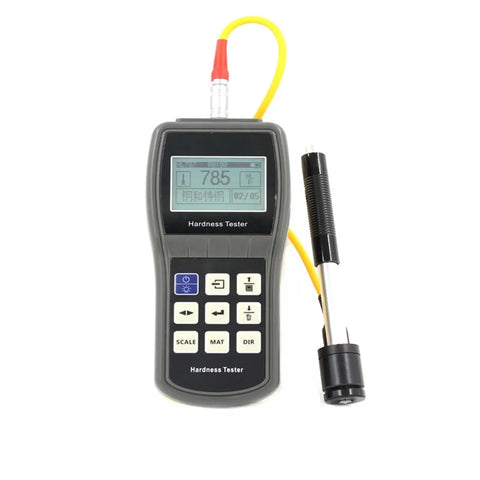 Straight Up Digital Hardness Tester Machine For Steel And Cast Iron Reads Multiple Industrial Scales Up To 960 HLD with display and probe.