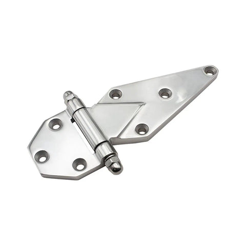 Industrial Heavy Duty Gate Hinge Crafted From Premium 304 Stainless Steel, polished design with six screw holes for mounting.
