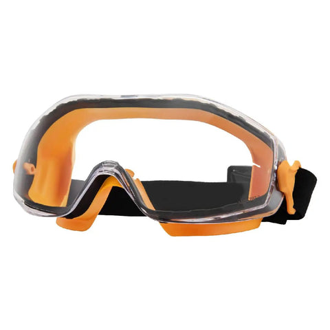 Over Glasses Protective Safety Goggles With Anti Fog UV Protection Scratch Resistant Lens, orange trim, black adjustable headband