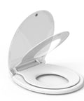 Round Toilet Seat With Built In Toddler Seat For Potty Training Fits Adults And Kids Slow Close Quiet Lid With Magnets Easy Install Durable Comfort For Family Bathrooms, showing open adult and toddler seat
