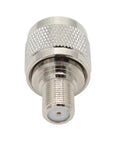 Close-up of UHF SO239 Male To F Type Antenna Adapter showing nickel plating and threaded connector