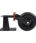 Ultra Heavy Duty 8 Inch Fence Gate Roller, Rock Solid 600 Lb Steel Core Caster With Quiet Rubber Tread, side view of gate wheel with steel bracket.