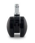 Built Tough 2 Inch Black Twin Wheel Swivel Furniture Casters With Brake Rolls Smooth And Loads Solid For Couches And Display Shelves Quick Lock Stop Fits 7 16 By 7 8 Inch Friction Stem Cup Easy Setup Pack Of 4, close-up of black swivel caster with brake.