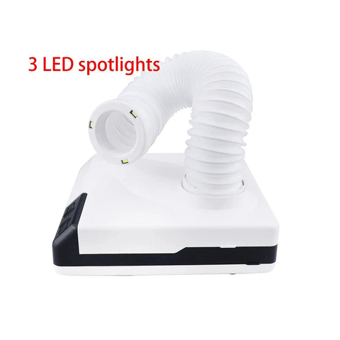60W Dust Collector Vacuum for Dental Lab and Nail Art, 3-way dust collection system, 360° rotating tray, with LED spotlights