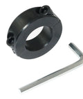 Office Chair Height Adjustment Kit With Split Locking Ring Clamp For Gas Spring 0.98-1.1 Inch Shaft M5 Hex Wrench Included No Tools Needed No Cylinder Replacement Keeps Your Chair From Sinking Steel Bracket Black showing black steel split locking ring clamp and M5 hex wrench on white background.