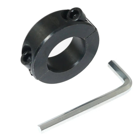 Office Chair Height Adjustment Kit With Split Locking Ring Clamp For Gas Spring 0.98-1.1 Inch Shaft M5 Hex Wrench Included No Tools Needed No Cylinder Replacement Keeps Your Chair From Sinking Steel Bracket Black showing black steel split locking ring clamp and M5 hex wrench on white background.