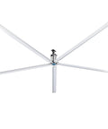 Heavy Duty 24 Foot Diameter HVLS Fan With Six Rock Solid Blades mounted on ceiling for industrial cooling in large spaces.