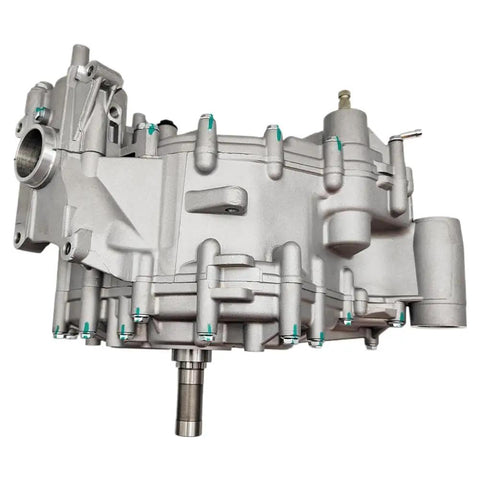 Heavy Duty Automatic Transmission Gearbox Replacement Drop In Shift Module for heavy load hauling, silver metal with fittings.