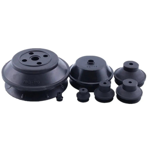 Premium Heavy Duty Vacuum Suction Cups For Industrial Manipulators PBG Series in black, various sizes for strong hold on glass and metal.
