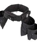 Electrician's Padded Tool Belt And Pouch Combo, 11-Pocket 4-Piece Set With 8-Pocket Pouch, Hammer Holder, black Cordura material