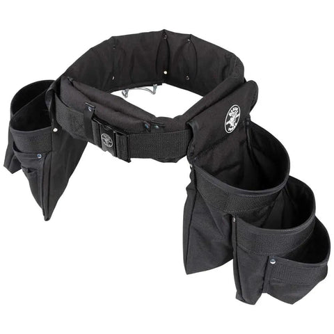 Electrician's Padded Tool Belt And Pouch Combo, 11-Pocket 4-Piece Set With 8-Pocket Pouch, Hammer Holder, black Cordura material