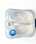 Top view of Two Pack 20L Collapsible Water Jugs with wide-mouth lids, showing blue cap and handle, perfect for camping and travel.