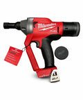 Cordless M18 Fuel Lockbolt Tool With One Key Pairing for Hella Fast Lockbolt Installations, red metal construction.
