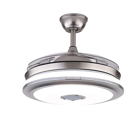36 Inch Modern Ceiling Fan With Light Smart Bluetooth Music Player Chandelier Style Three Color Options 3 Speeds Invisible Blades Remote Control Silent Copper Motor LED Light Kit Included in silver metal finish