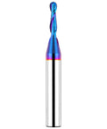 Carbide ball-nose CNC bit with 1/4 in shank, 1/8 in cutting diameter, rainbow blue coating for carving