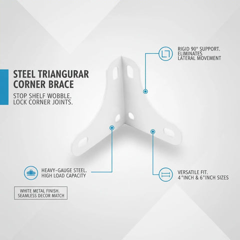 Heavy Duty White Steel Triangular Corner Bracket Delivers Badass Stability For Shelf Reinforcement Anchors Wire Racks Eliminates Janky Wobble On 90 Degree Joints For Reliable Diy Gear.