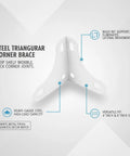 Heavy Duty Steel Corner Brace White Metal Shelf Bracket For Wire Shelving And Rack Joint Reinforcement displayed in triangular shape.