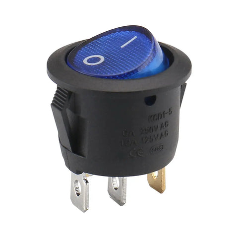 Round Rocker SPST On Off Switch 3 Pin Blue LED Illuminated Power Switch 10A 125V 6A 250V AC For Household Appliances And DIY Projects Industrial Grade 10 Pack, 20mm panel mount