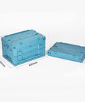 Hella Big Folding Storage Bins With Secure Lid 65L Large Collapsible Truck Bed And Car Trunk Organizer Crate For Camping Groceries Household Closet Shoe Game Changer Clear Blue Plastic Tub dimensions displayed.