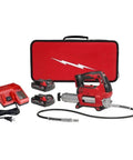 M18 15 Inch Cordless 2 Speed Grease Gun Kit With Carrying Case And 48 Inch Hose High Flow Up To 10 Oz Per Minute with batteries and charger.