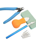 Dope 28 Piece Model Tools Kit For Gundam And Car Model Building, nippers, precision knife, blades, and eraser close-up