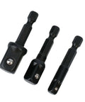 Heavy Duty 3-Piece Socket Adapter Set With Hex Shank Nut Drivers For Impact Drills Converts Your Power Tool Into Fastening Beast, black 50mm adapters