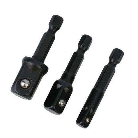 Heavy Duty 3-Piece Socket Adapter Set With Hex Shank Nut Drivers For Impact Drills Converts Your Power Tool Into Fastening Beast, black 50mm adapters