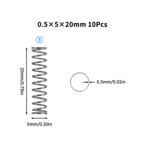 Light Load Compression Spring Kit For Bambu Lab 3D Printers X1 X1C X1E P1P P1S And A1 Mini, 0.5x5x20mm steel spring dimensions