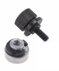 Rock Solid Aluminum Motorcycle Seat Bolts Quick Swap Kit With Knockout Precision Threads For Harley Davidson Sportster Softail Touring Dyna Dead Simple Setup Black, featuring black knurled nut and threaded bolt.