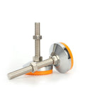 4 Adjustable Leveling Feet For Furniture And Cabinets Heavy Duty Plated Steel Swivel Levelers Built To Stop Wobble And Vibration Easy Install For Tables Workbenches Shelves And Bookcases plated steel feet with orange base and threaded bolts