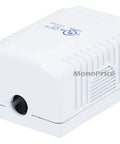Cat6 RJ45 Surface Mount Wall Box Single Port With Dual IDC Punch Down Blocks UL Listed TAA Compliant White heavy duty shell view.