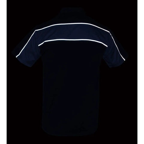 Back view of Mens Grey Black Mechanic Work Shirt With Reflective Strip Heavy Duty Button Up For Tough Jobs Size Large