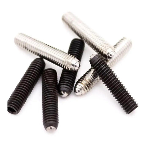 Heavy Duty 304 Stainless Steel Socket Set Screws Black Oxide Metric M8 M10 M12 Cone Point Fasteners assortment on a light background.