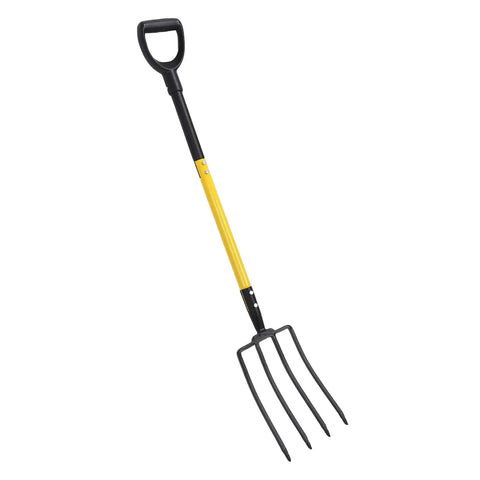 Heavy Duty Garden Spading Fork Workhorse 4 Tines 46 Inch Pitch Fork For Digging Composting Gardening And Transplanting Lift Bulbs Plow Nursery Beds And Turn Soil With Sturdy Y Shaped Handle For Women And Men with 4 tine metal head and long grip handle