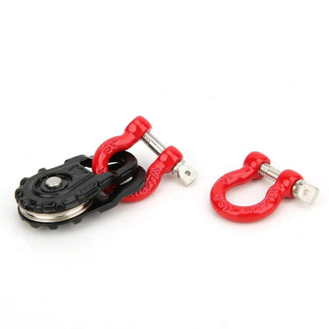 Three Piece RC Car Steel Rope Pulley Lock Sleeve Set for 1 10 Scale Crawlers, red steel pulley and lock sleeve kit with tow hook