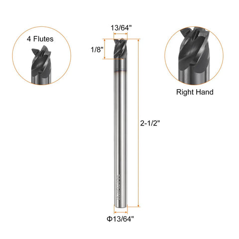 Front view of Carbide Square Nose End Mill Bit Four Flutes TiAlN Coated Milling Cutter For Hardened Steel with dimensions labeled.