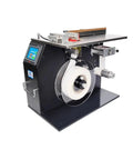 Small Semi Automatic Rectangular Box Sealing And Labeling Machine With Precise Right Angle Application For Paper Rolls 20To 210 Mm Wide Fast Touchscreen Control showcasing spindle and touchscreen.