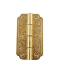 Two Pcs Gold Tone Hinges For Wooden Jewelry Box And Vintage Wine Case, decorative iron style butt hinge close-up.