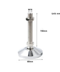 Heavy Duty Adjustable Leveling Feet Swivel M16 Leg Levelers Built Tough As Nails With Sturdy Carbon Steel showing dimensions of 150mm height and 60mm base.