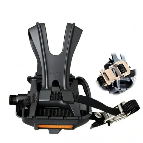 Extra Wide Bike Pedals With Toe Clips And Straps, Nine Sixteenths Inch Oversized Platform For Indoor Cycling And MTB