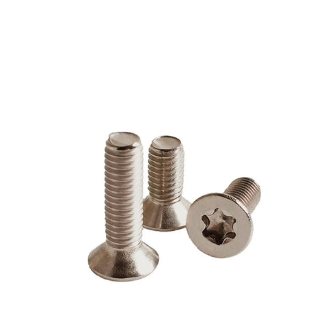 50 Pack Tough As Nails Six Lobe Titanium Countersunk Head Phillips Machine Screws For Woodworking Diy Builds Heavy Duty Fasteners That Really Go The Distance. Close-up of titanium countersunk screws with Philips head.