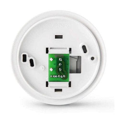 Back view of Round Heat Only Manual Thermostat Large White Easy Install Mercury Free Precise Temperature Control Plus Minus One Degree F