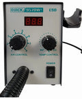 957DW Plus Hot Air Rework Station 580W with LED display, precise airflow and temperature control knobs, front panel view