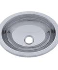 Oval Stainless Steel Kitchen Sink With Ultra Mirror Polish Finish, 17 Inch Long By 12 Inch Wide By 5.25 Inch Deep, top view