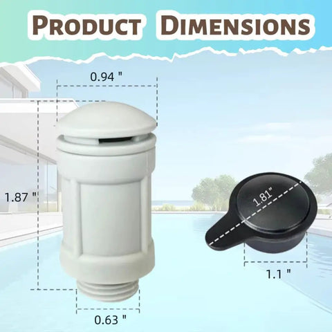 Air Jet Valve And Cap Replacement Kit For Pool Jet Systems Compatible With Models 26165EH 26167EH 26175EH 26183MW Dimensions Illustrated